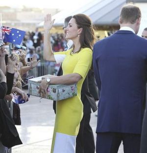 Catherine Duchess of Cambridge in Sydney wearing Roksanda Ilincic dress and patent beige LK Bennett heels.jpg